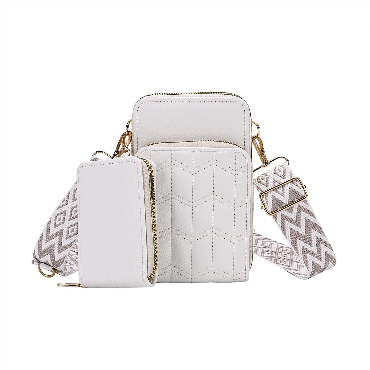 Set of 2Pcs White Faux Leather Crossbody Bag (4.53x2.36x6.89) with Card Holder (2.95x4.53) image number 0