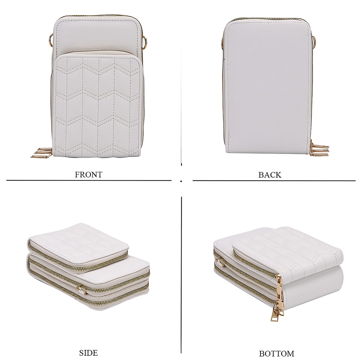 Set of 2Pcs White Faux Leather Crossbody Bag (4.53x2.36x6.89) with Card Holder (2.95x4.53) image number 1