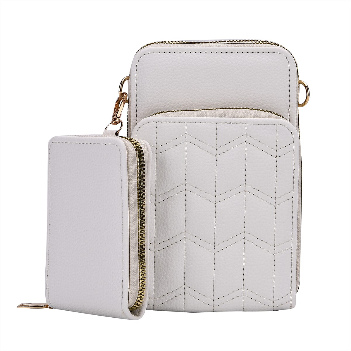 Set of 2Pcs White Faux Leather Crossbody Bag (4.53x2.36x6.89) with Card Holder (2.95x4.53) image number 2