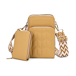Set of 2Pcs Yellow Faux Leather Crossbody Bag with Card Holder