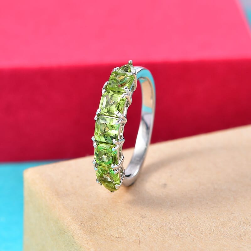 D'Joy Arizona Peridot 2.20 ctw Band Ring in Platinum Over Sterling Silver (Size 10.0)