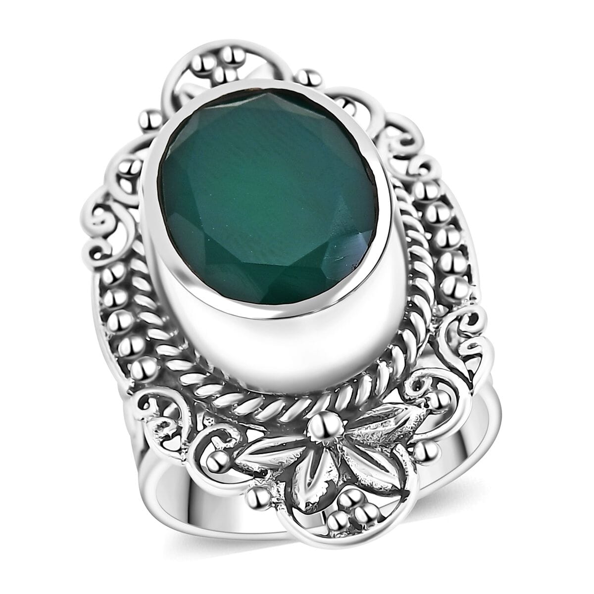 Bali Legacy Verde Onyx 7.50 ctw Floral Ring in Sterling Silver (Size 9.0)  image number 0