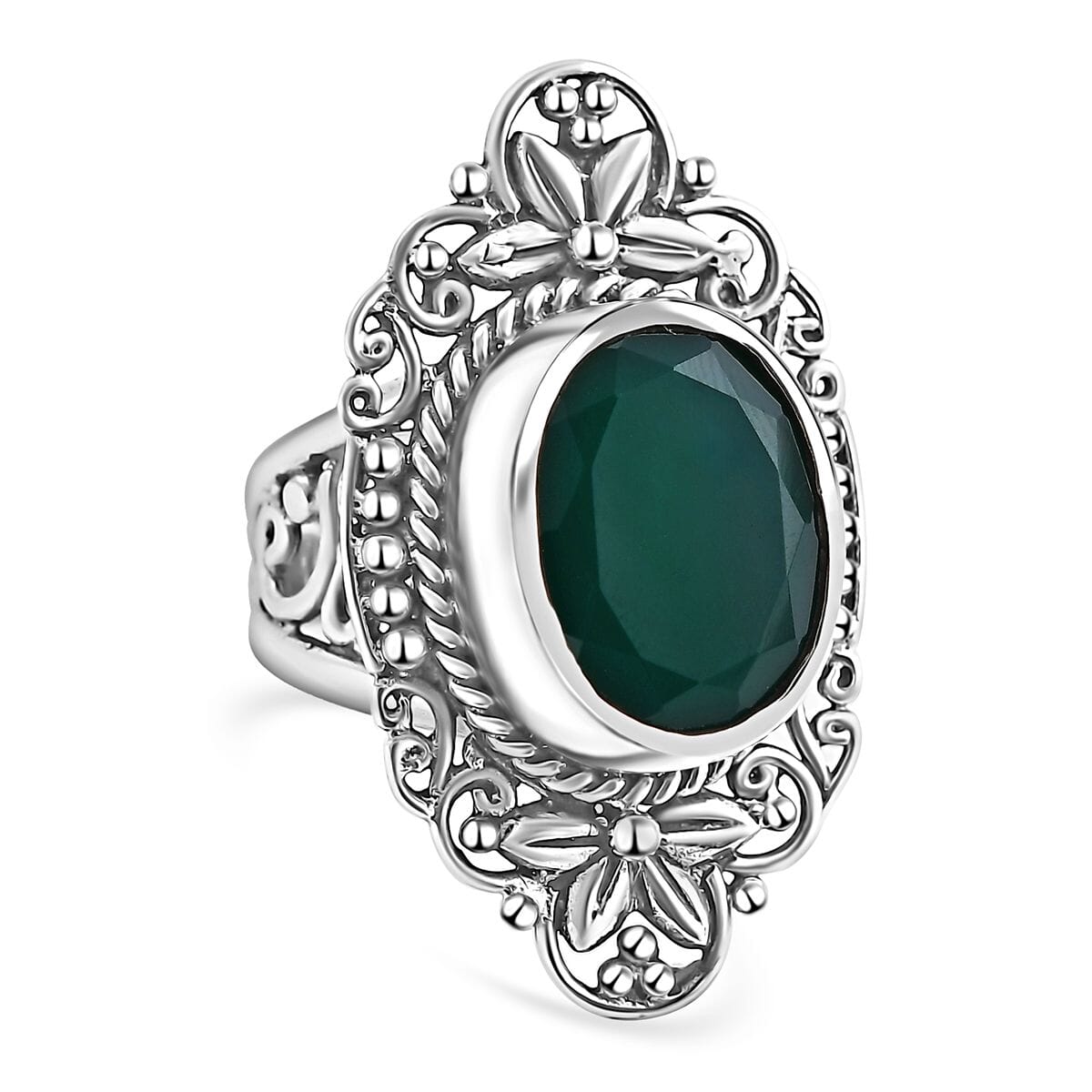 Bali Legacy Verde Onyx 7.50 ctw Floral Ring in Sterling Silver (Size 9.0)  image number 3