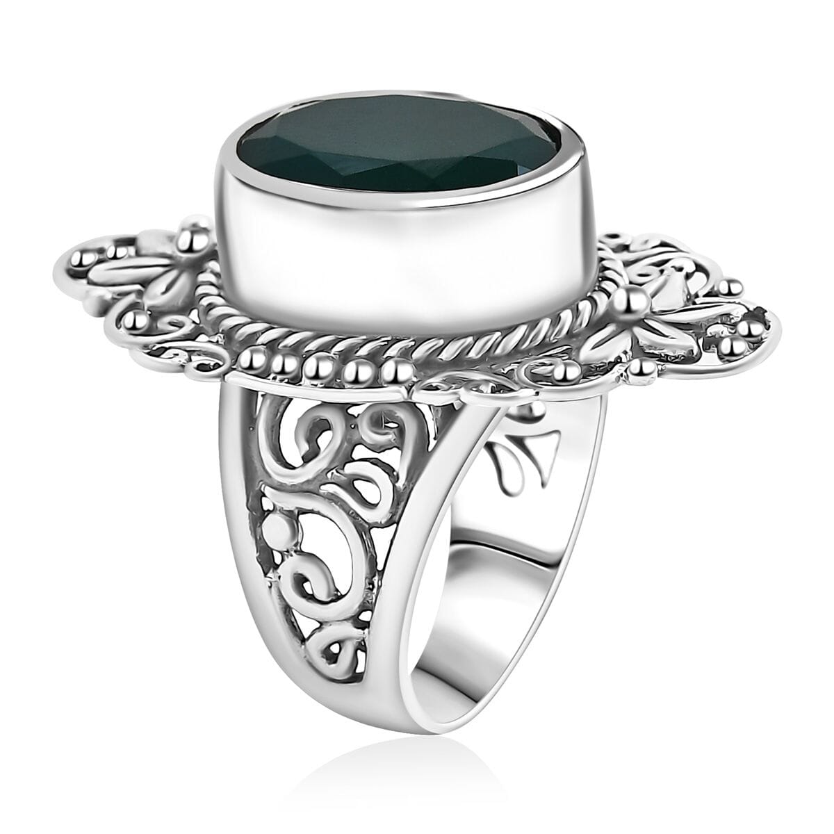 Bali Legacy Verde Onyx 7.50 ctw Floral Ring in Sterling Silver (Size 9.0)  image number 4