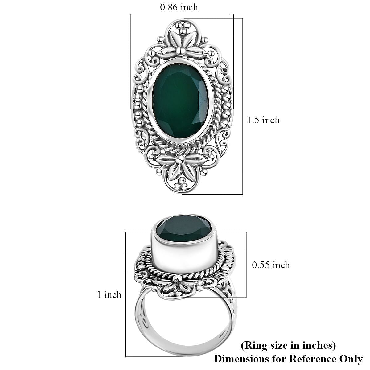 Bali Legacy Verde Onyx 7.50 ctw Antique Garden and Floral Ring in Sterling Silver (Size 9.0) 