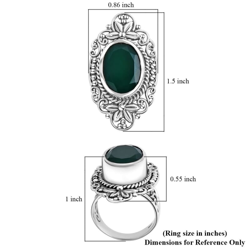 Bali Legacy Verde Onyx 7.50 ctw Antique Garden and Floral Ring in Sterling Silver (Size 9.0) 