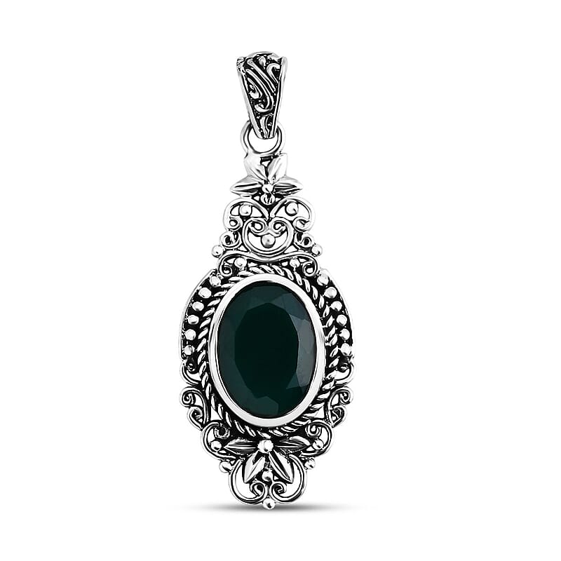 Bali Legacy Verde Onyx 7.65 ctw Antique Garden and Floral Pendant without Chain in Sterling Silver 