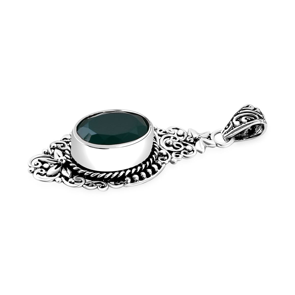 Bali Legacy Verde Onyx 7.65 ctw Antique Garden and Floral Pendant without Chain in Sterling Silver  image number 1