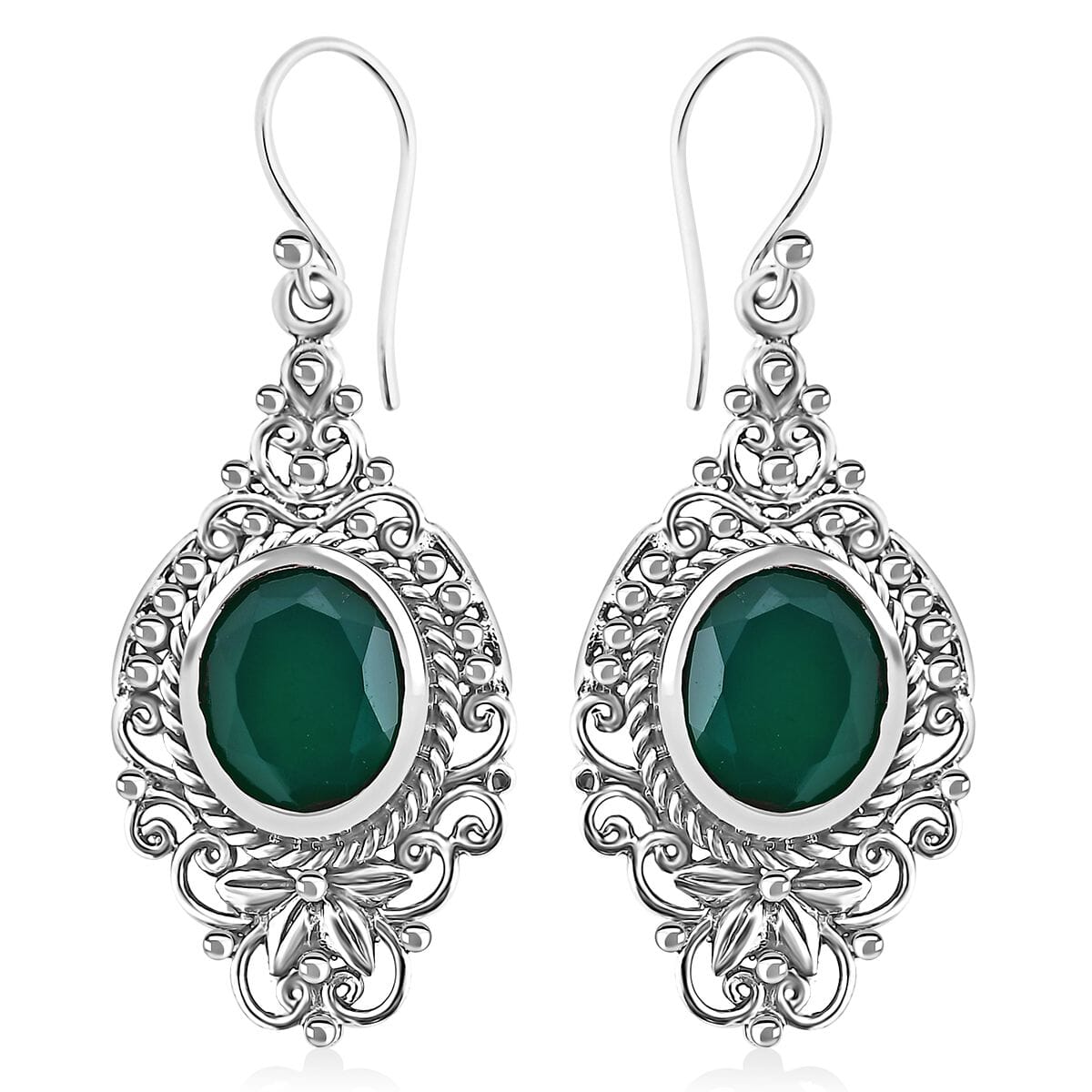Bali Legacy Verde Onyx 8.00 ctw Floral Earrings in Sterling Silver  image number 0