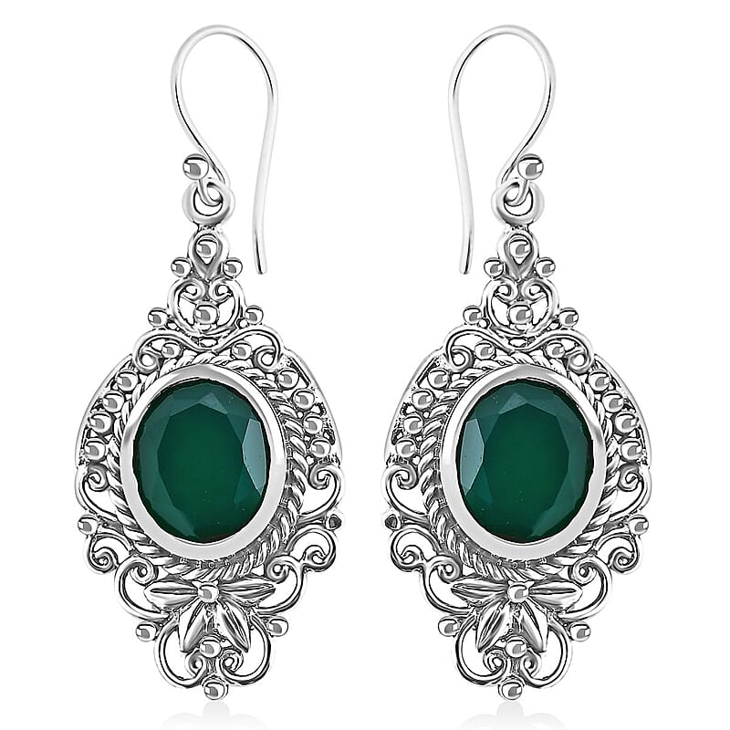 Bali Legacy Verde Onyx 8.00 ctw Antique Garden and Floral Earrings in Sterling Silver 