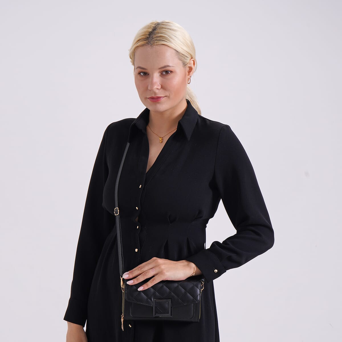 Black Faux Leather Crossbody Bag image number 1