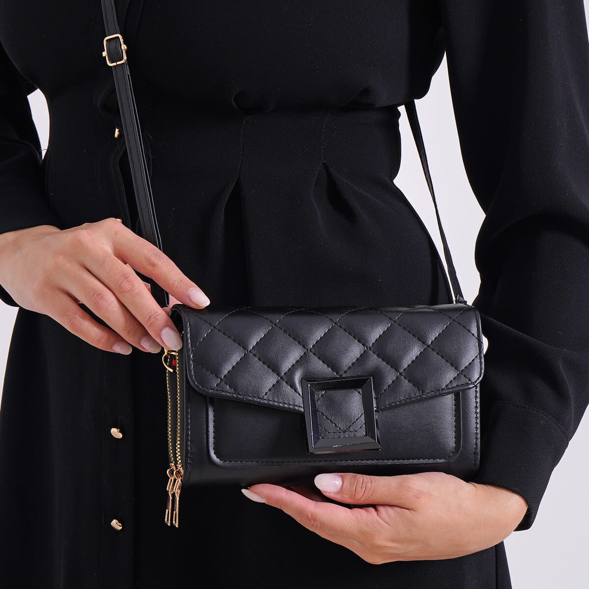 Black Faux Leather Crossbody Bag image number 2
