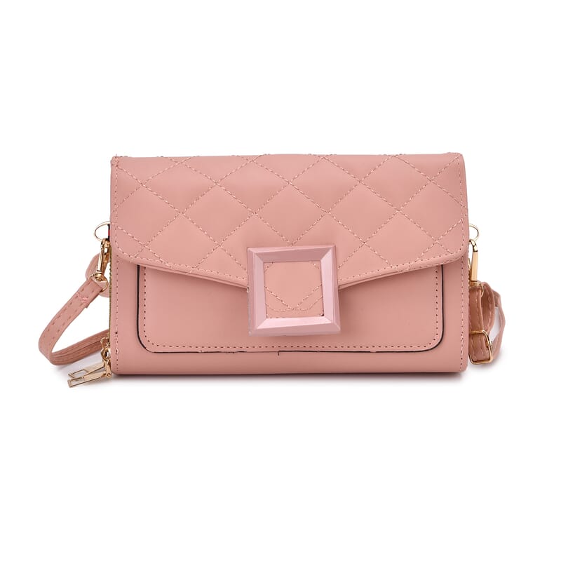 Pink Faux Leather Crossbody Bag