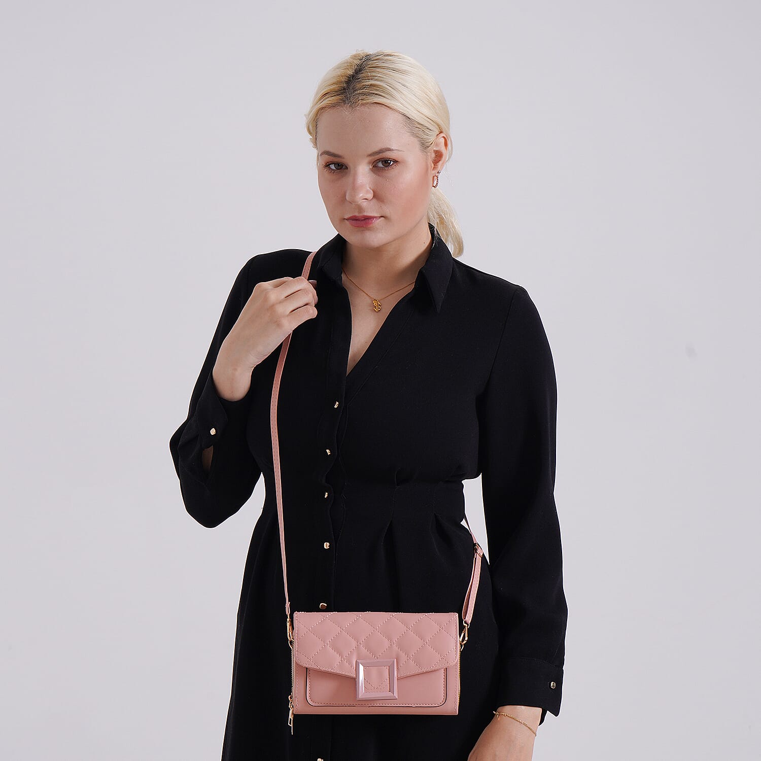 Pink Faux Leather Crossbody Bag