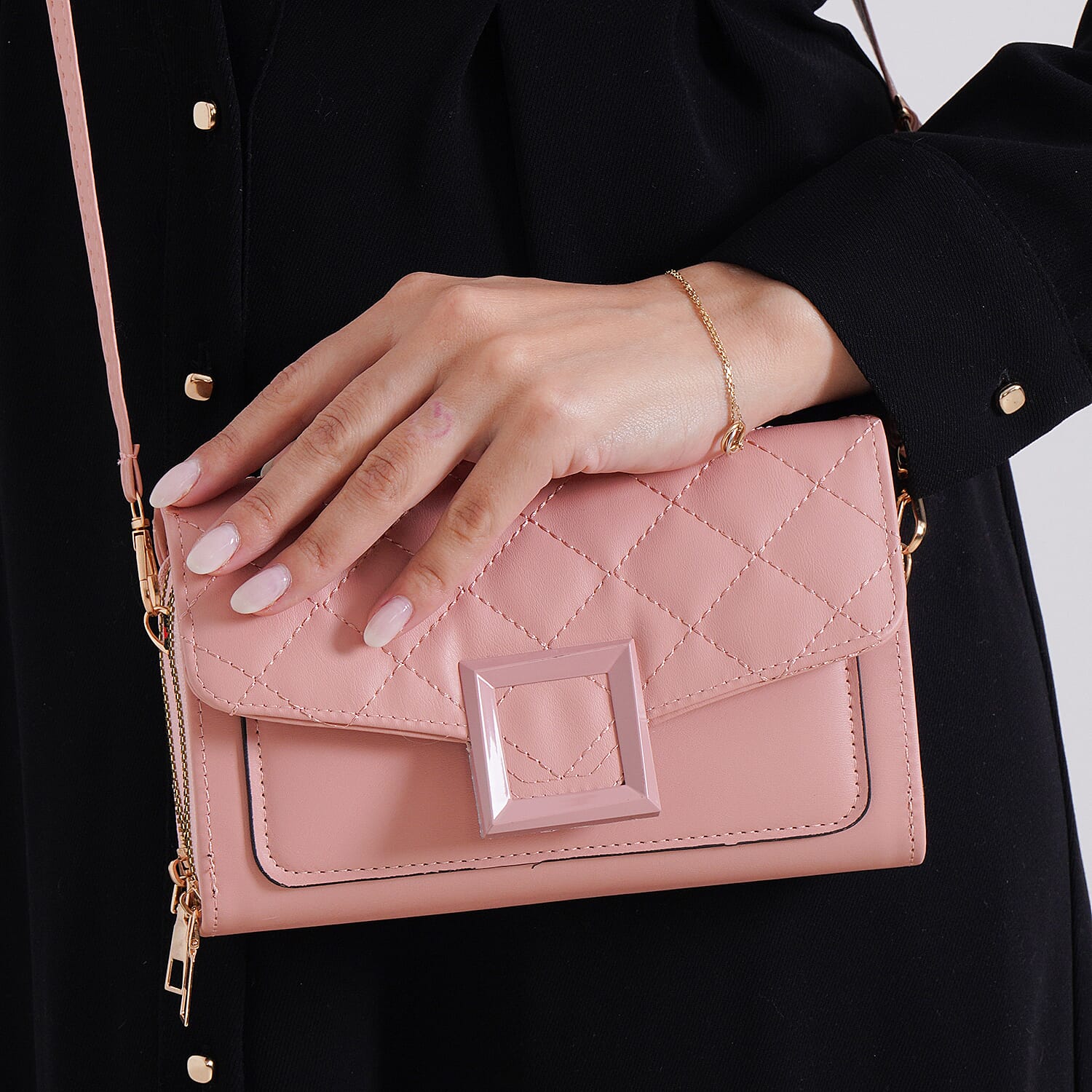 Pink Faux Leather Crossbody Bag
