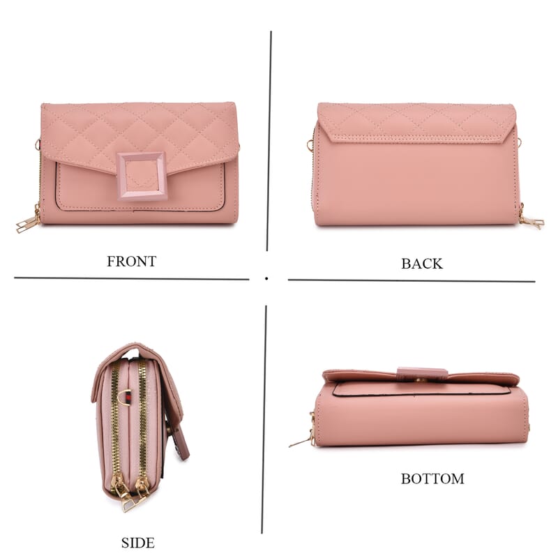 Pink Faux Leather Crossbody Bag