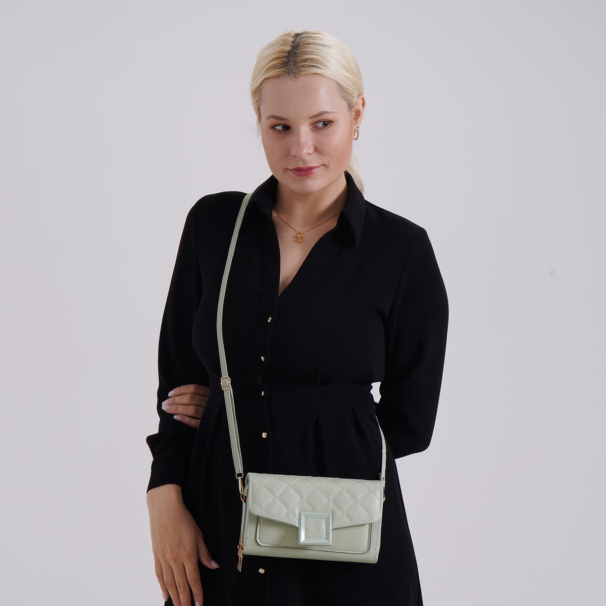 Mint Green Faux Leather Crossbody Bag image number 1