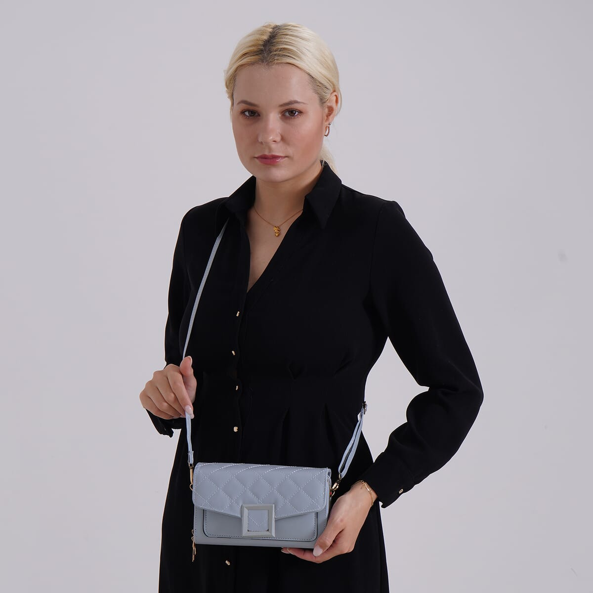 Blue Faux Leather Crossbody Bag image number 1