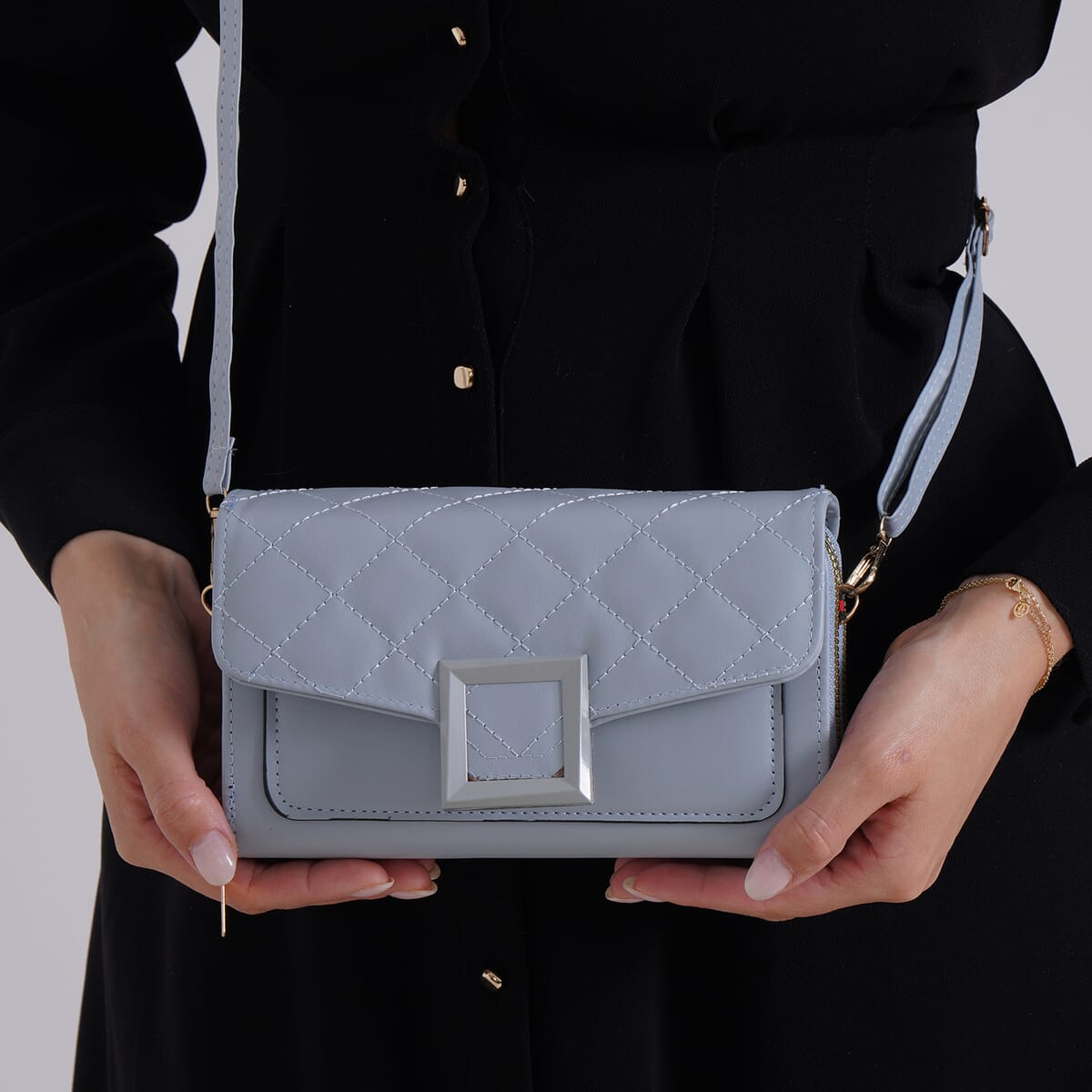 Blue Faux Leather Crossbody Bag image number 2