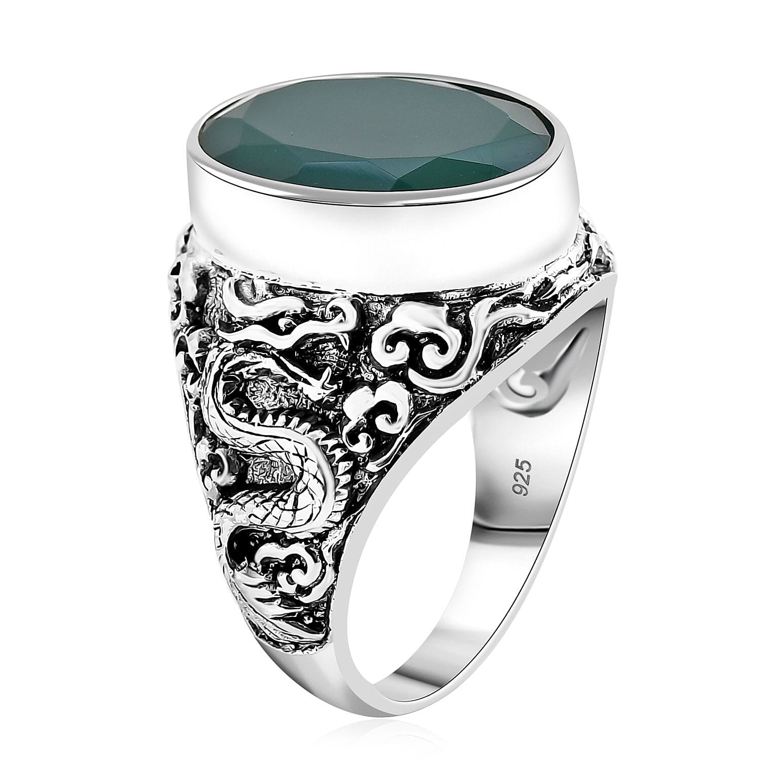 Bali Legacy Verde Onyx 9.75 ctw Dragon Ring in Sterling Silver (Size 7.0) 