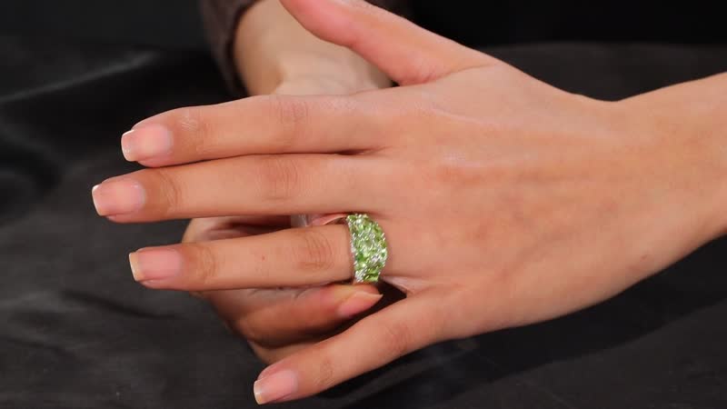 Arizona Peridot and White Zircon 3.30 ctw Verdant Mosaic Ring in Platinum Over Sterling Silver (Size 10.0)