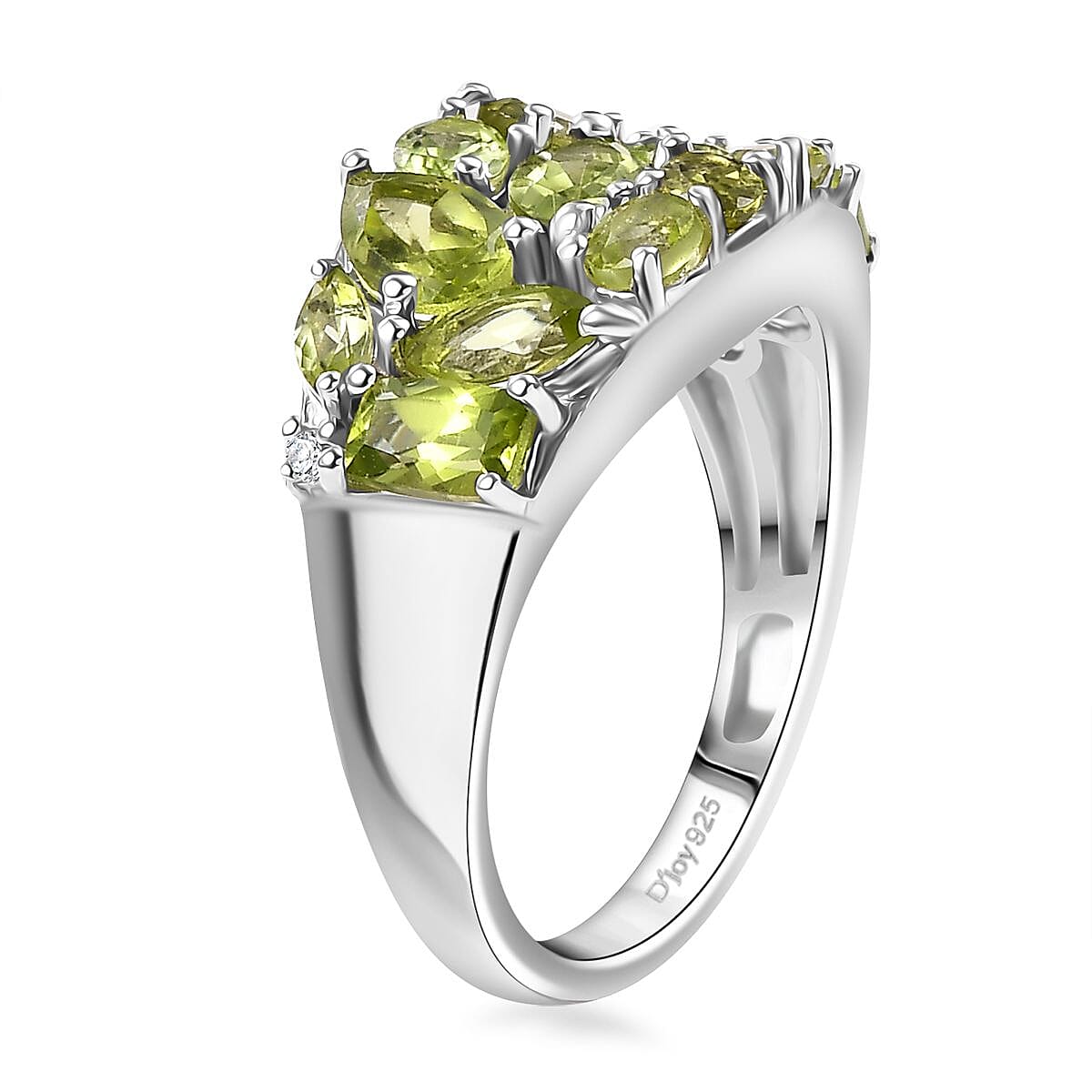 Arizona Peridot and White Zircon 3.30 ctw Verdant Mosaic Ring in Platinum Over Sterling Silver (Size 10.0) image number 3