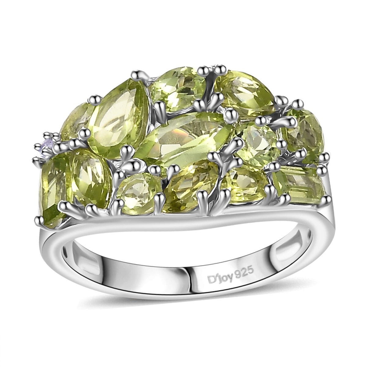Arizona Peridot and White Zircon 3.30 ctw Verdant Mosaic Ring in Platinum Over Sterling Silver (Size 8.0) image number 0