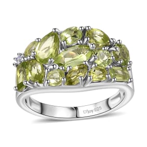 Arizona Peridot and White Zircon 3.30 ctw Verdant Mosaic Ring in Platinum Over Sterling Silver (Size 8.0)