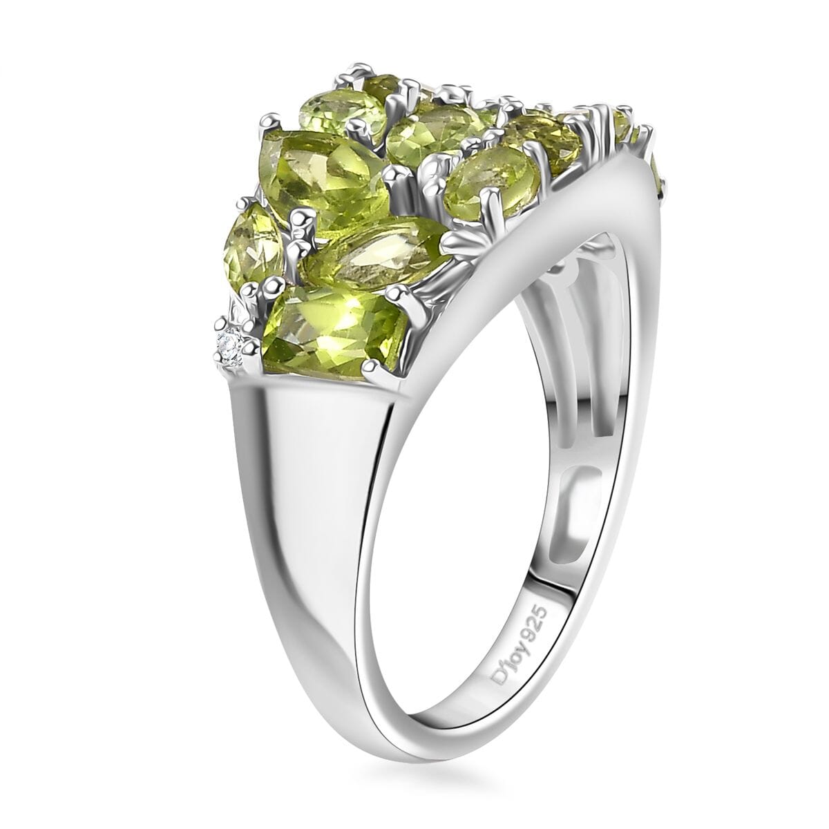 Arizona Peridot and White Zircon 3.30 ctw Verdant Mosaic Ring in Platinum Over Sterling Silver (Size 8.0) image number 3