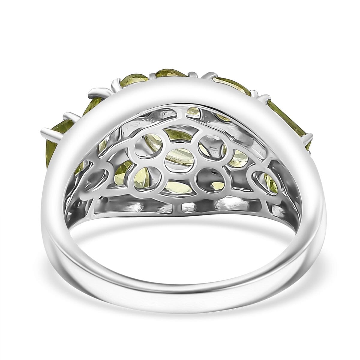 Arizona Peridot and White Zircon 3.30 ctw Verdant Mosaic Ring in Platinum Over Sterling Silver (Size 8.0) image number 4