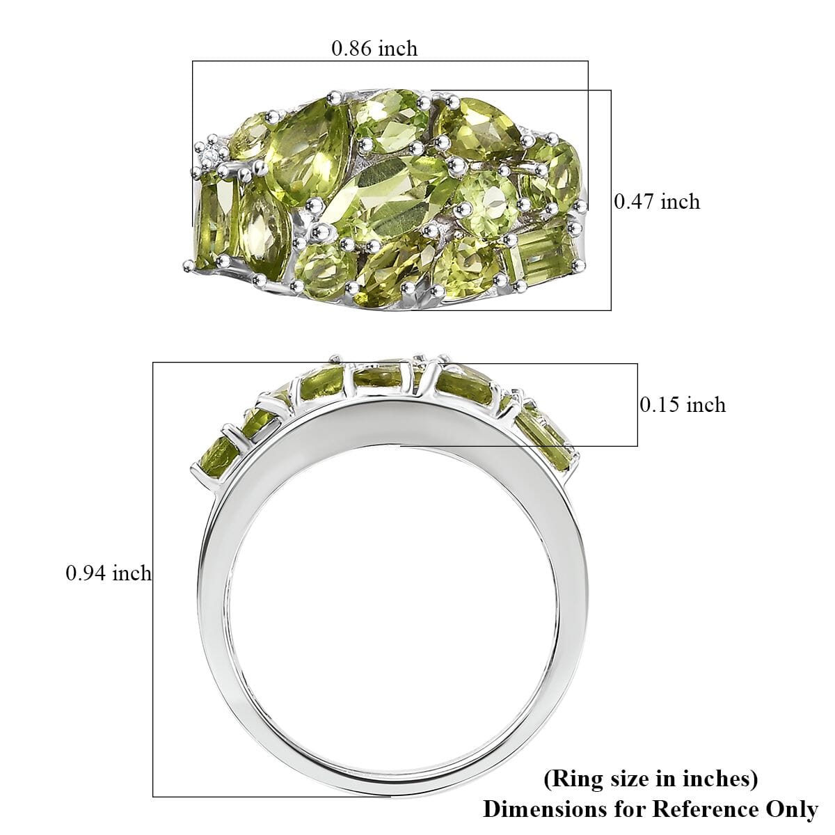 Arizona Peridot and White Zircon 3.30 ctw Verdant Mosaic Ring in Platinum Over Sterling Silver (Size 8.0) image number 5