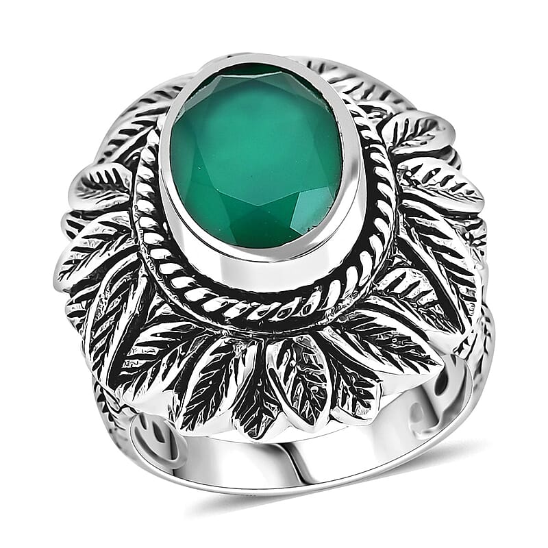 Bali Legacy Verde Onyx 5.20 ctw Leaf Ring in Sterling Silver (Size 10.0) 
