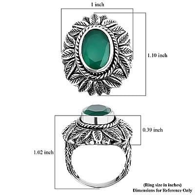 Bali Legacy Verde Onyx 5.20 ctw Leaf Ring in Sterling Silver (Size 10.0) 