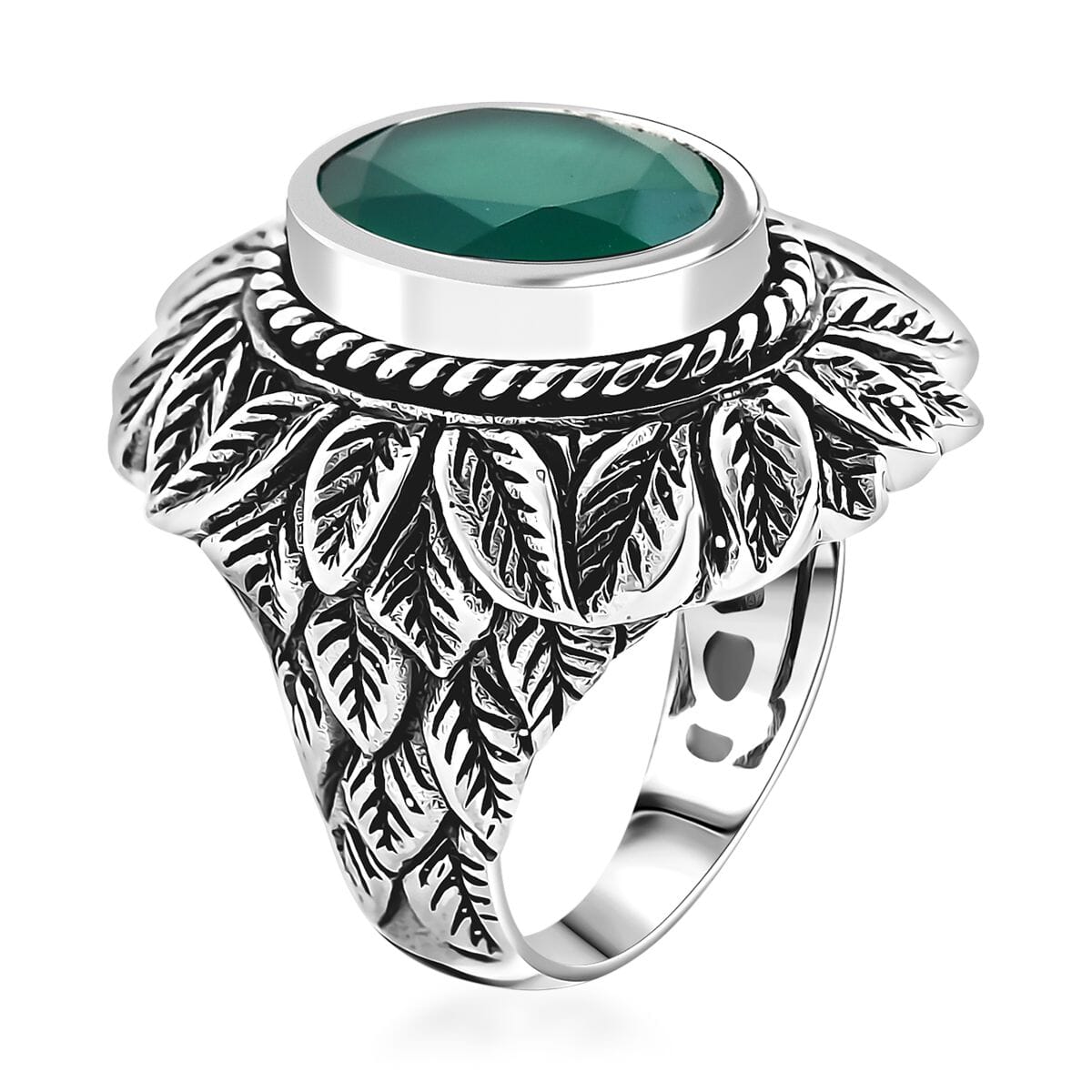 Bali Legacy Verde Onyx 5.20 ctw Leaf Ring in Sterling Silver (Size 6.0)  image number 3