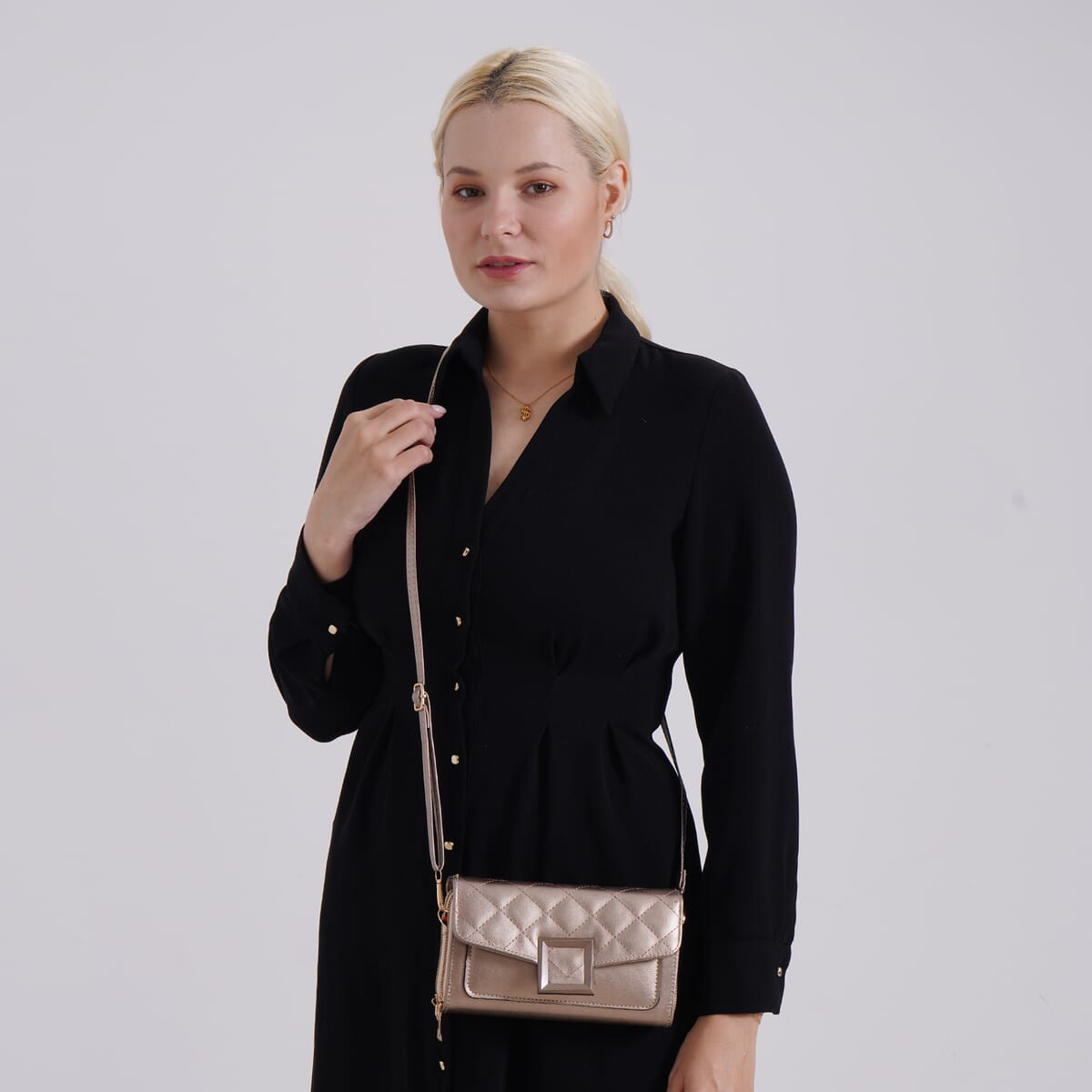 Tin Gold Faux Leather Crossbody Bag image number 1