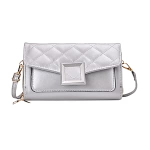 Silver Faux Leather Crossbody Bag