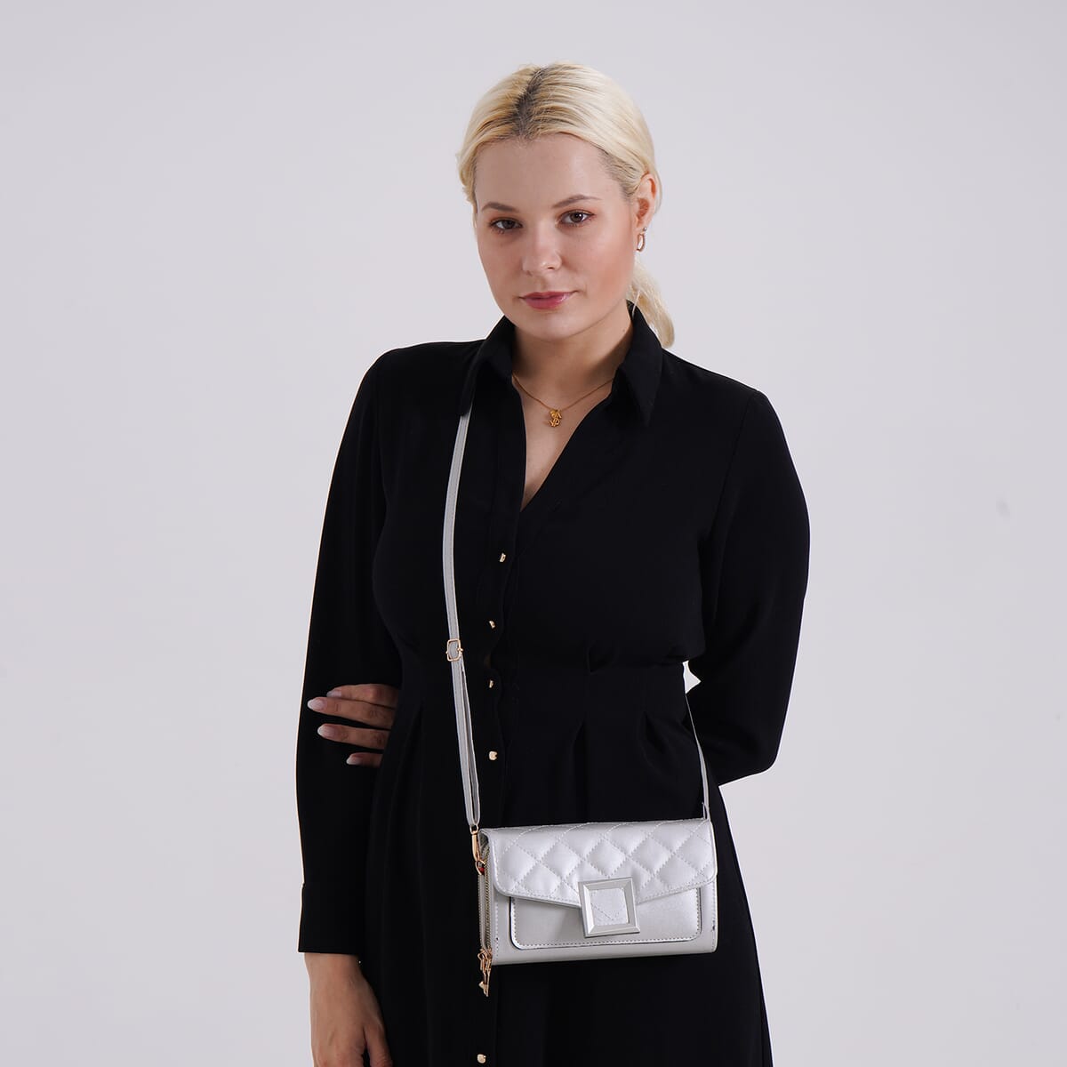 Silver Faux Leather Crossbody Bag image number 1