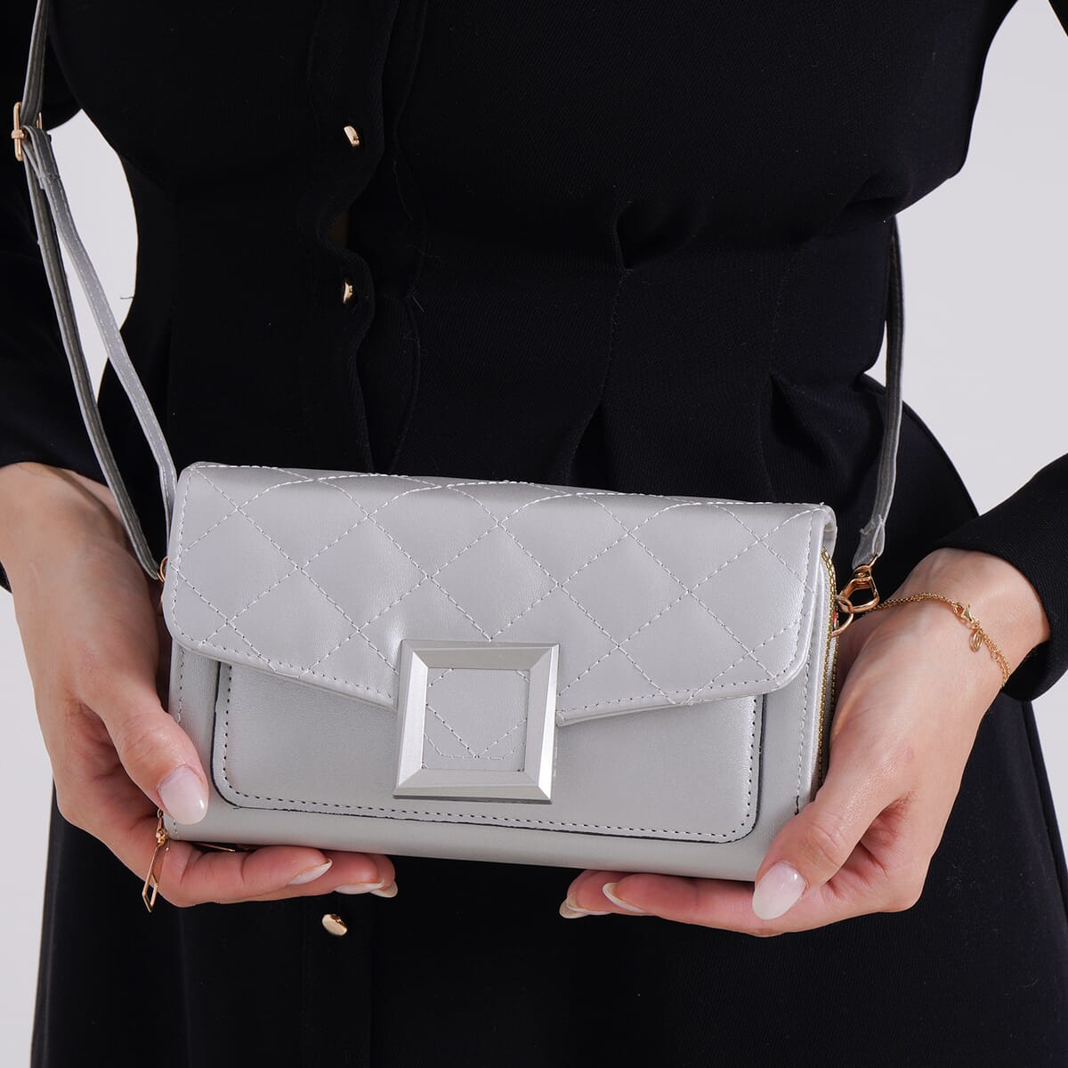 Silver Faux Leather Crossbody Bag image number 2