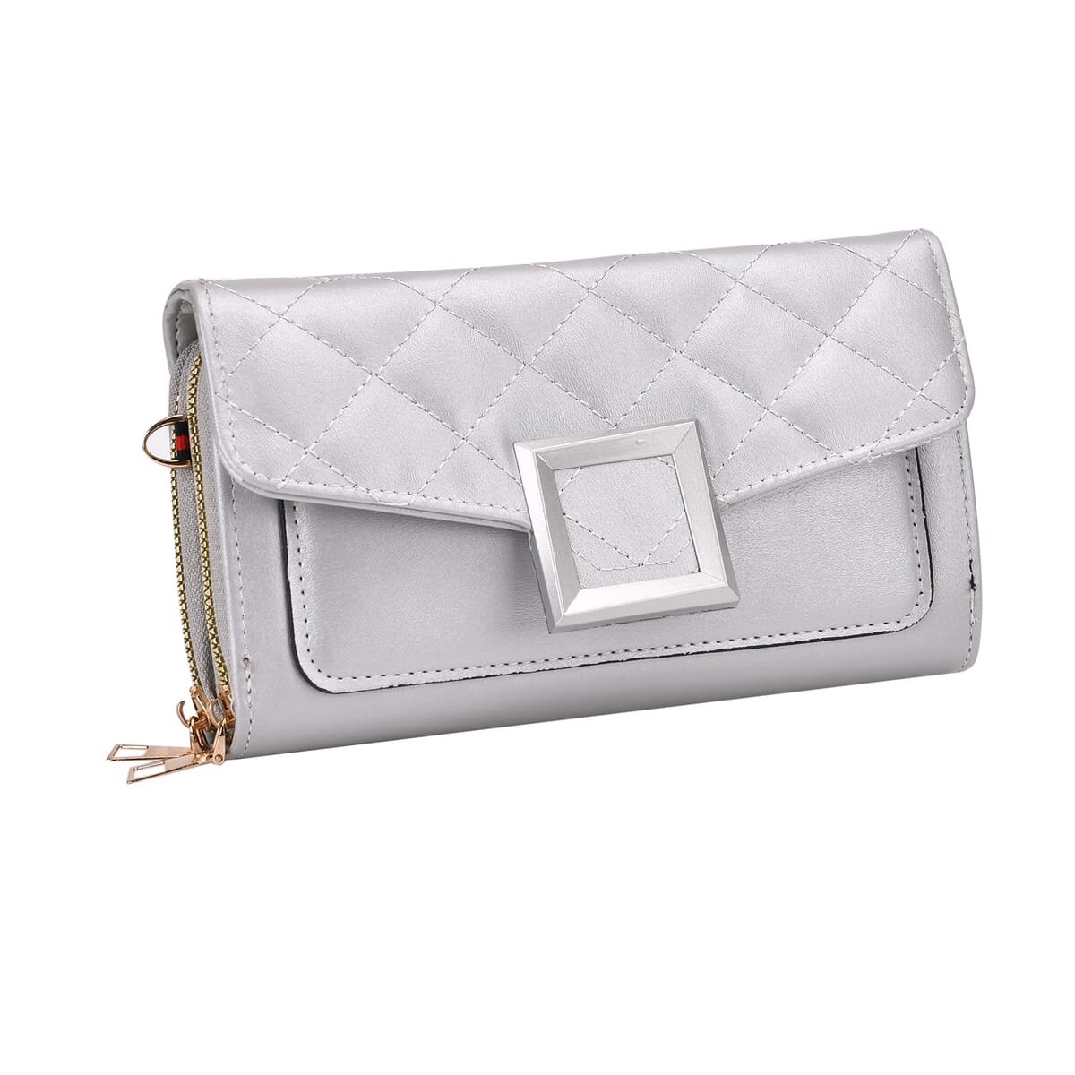 Silver Faux Leather Crossbody Bag image number 6
