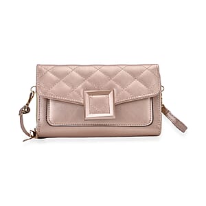 Champagne Faux Leather Crossbody Bag