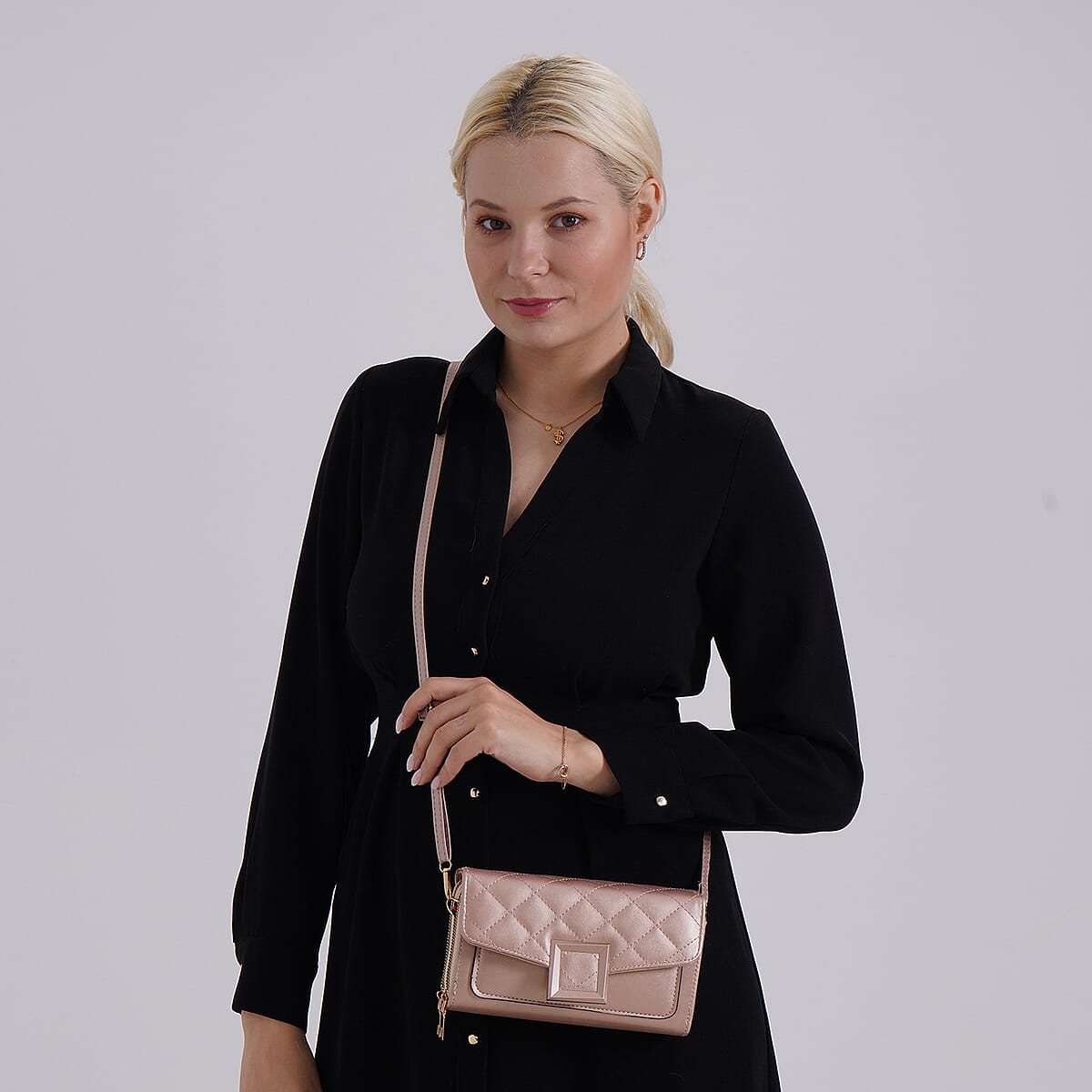 Champagne Faux Leather Crossbody Bag image number 1