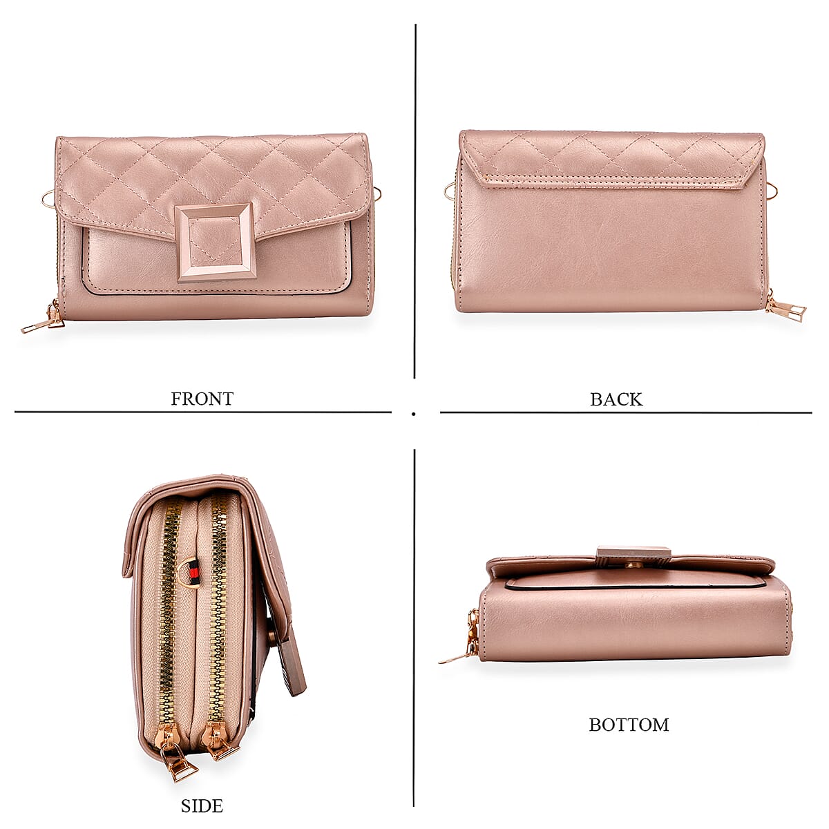 Champagne Faux Leather Crossbody Bag image number 3