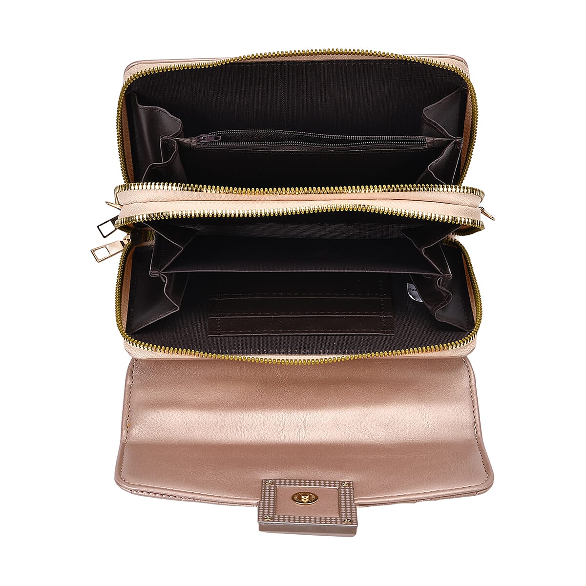 Champagne Faux Leather Crossbody Bag image number 4