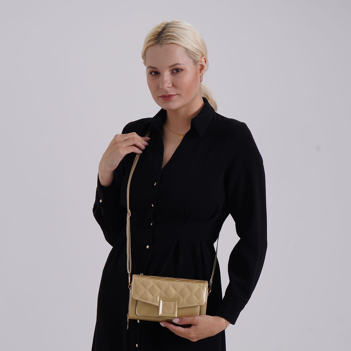 Gold Faux Leather Crossbody Bag image number 1