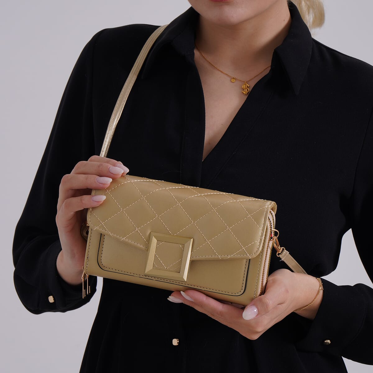 Gold Faux Leather Crossbody Bag image number 2