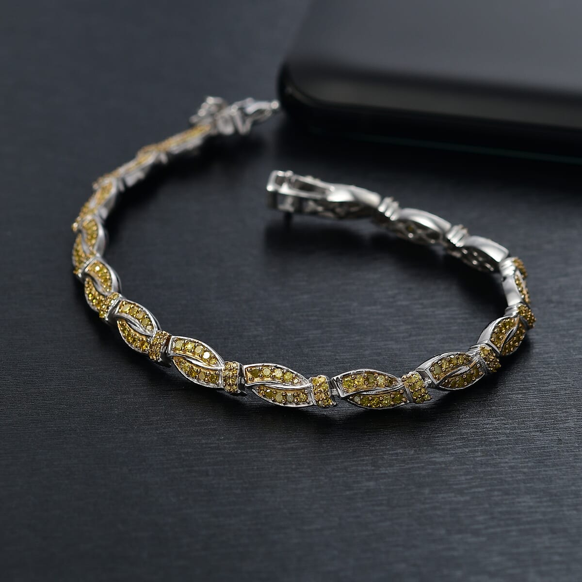 D'Joy Yellow Diamond (IR) 2.00 ctw Bracelet in Rhodium Over Sterling Silver (7.25 In) image number 1