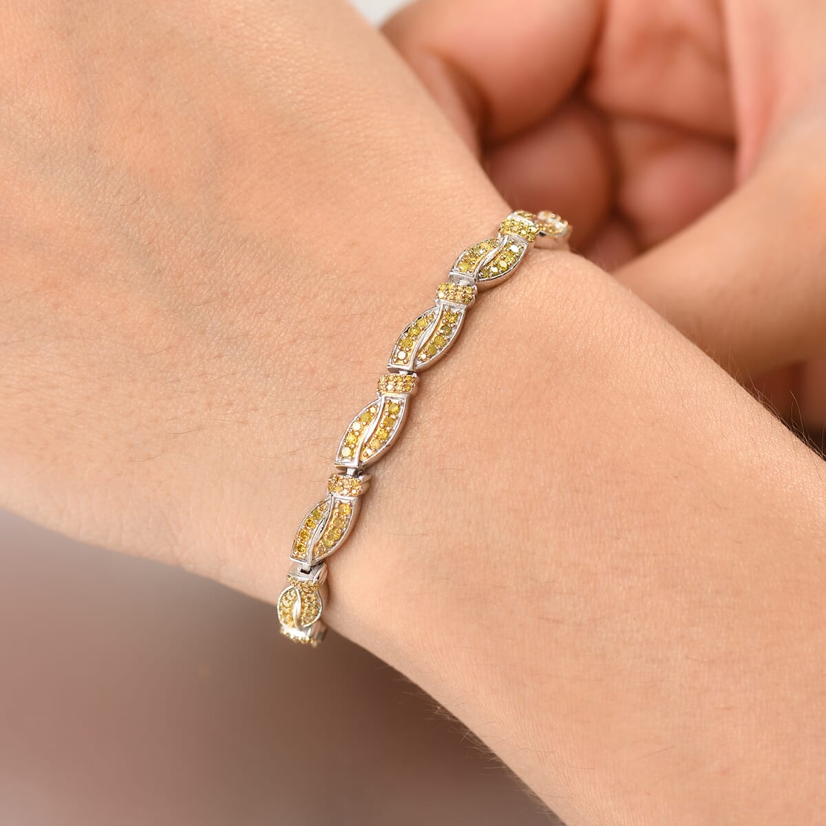 D'Joy Yellow Diamond (IR) 2.00 ctw Bracelet in Rhodium Over Sterling Silver (7.25 In) image number 2
