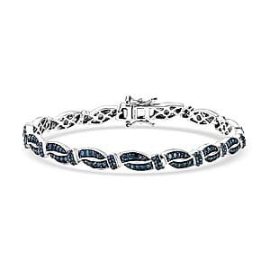 D'Joy Blue Diamond (IR) 2.00 ctw Bracelet in Rhodium Over Sterling Silver (7.25 In)
