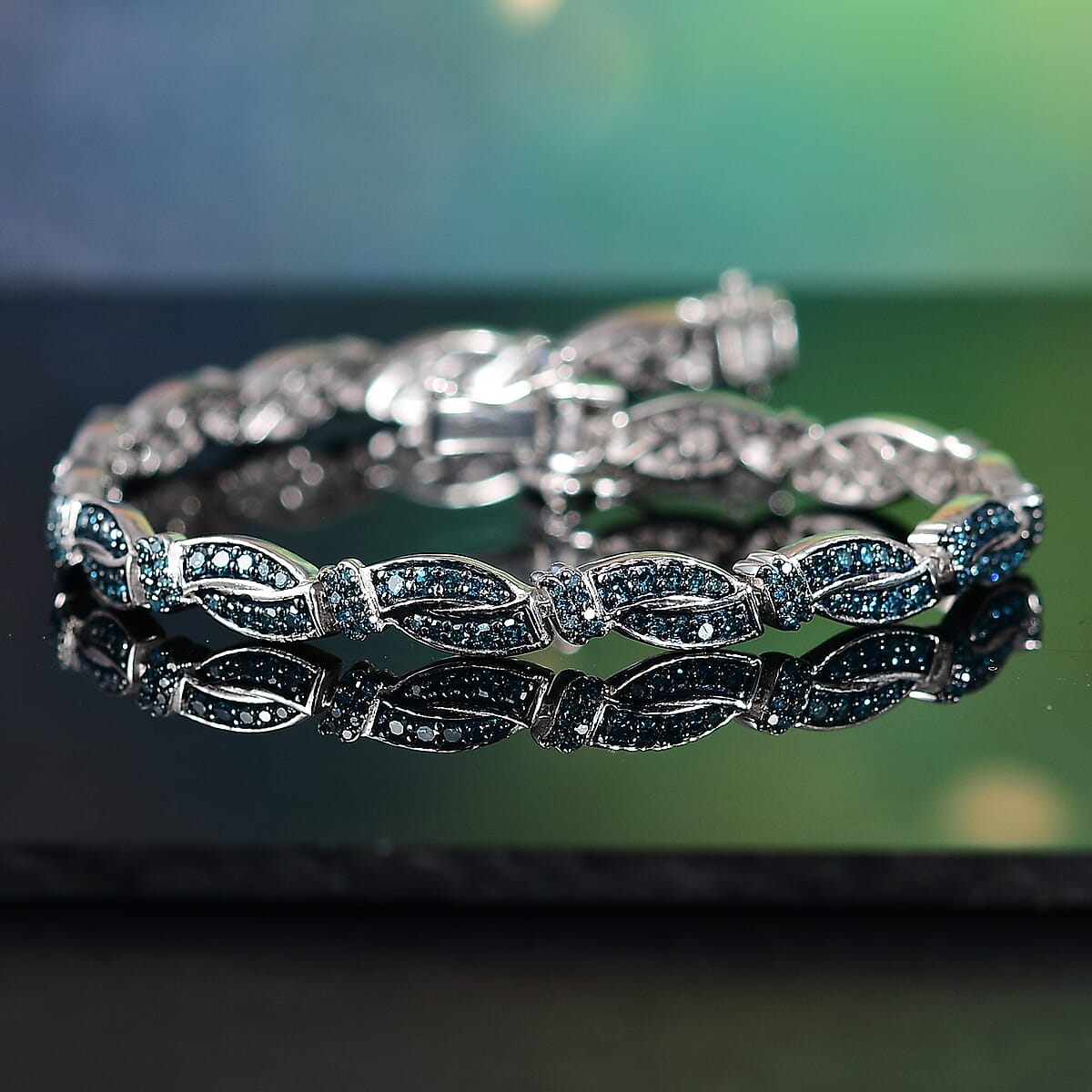 D'Joy Blue Diamond (IR) 2.00 ctw Bracelet in Rhodium Over Sterling Silver (7.25 In) image number 1