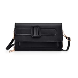 Black Faux Leather Crossbody Bag (7.87x1.97x4.72) with Adjustable Shoulder Strap